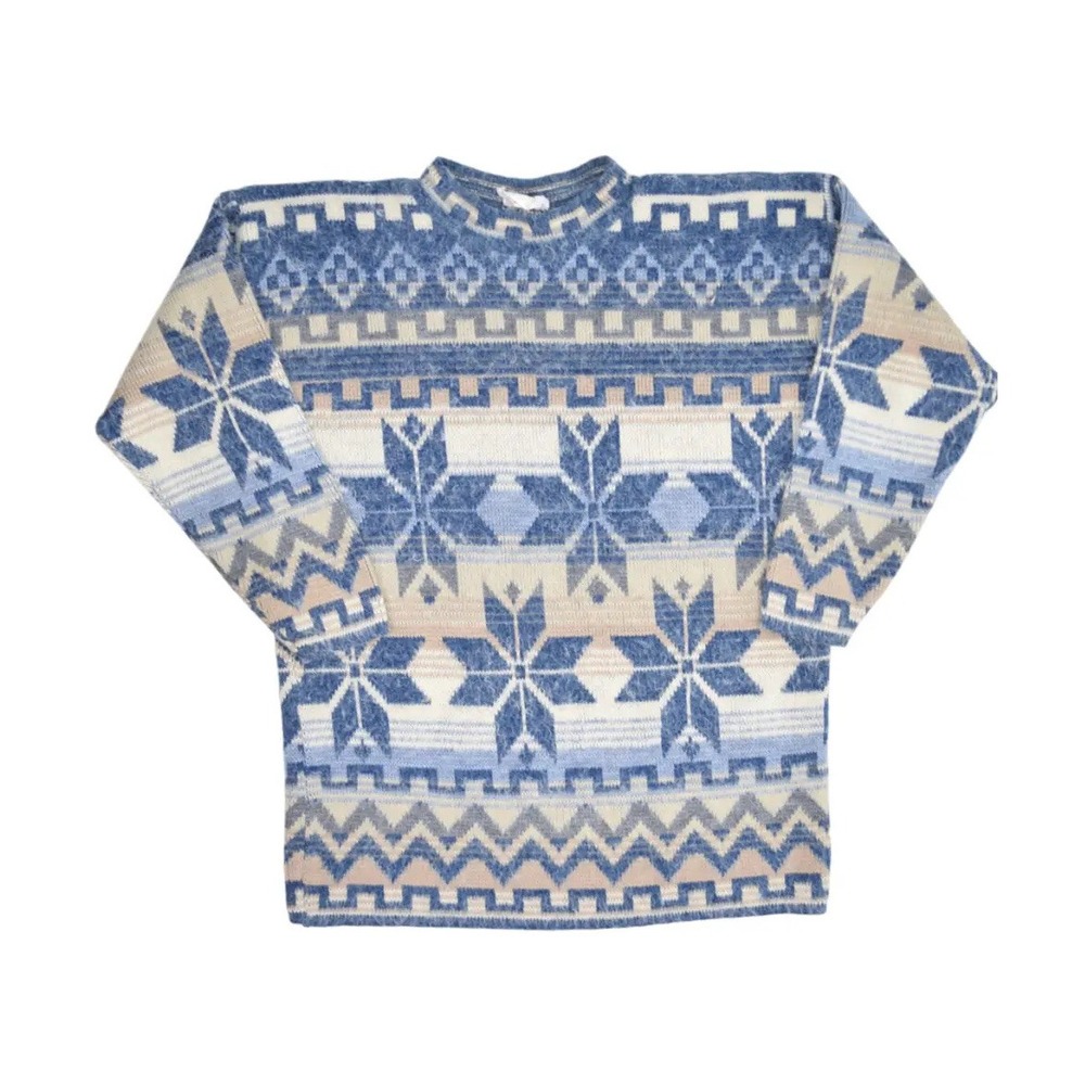 Needles & Yarn Sweater Womens M Blue Nordic Fair Isle Acrylic Made in USA